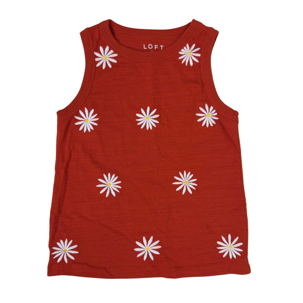 LOFT Daisy Embroidered Tank Top Rust Orange Women's Size XS